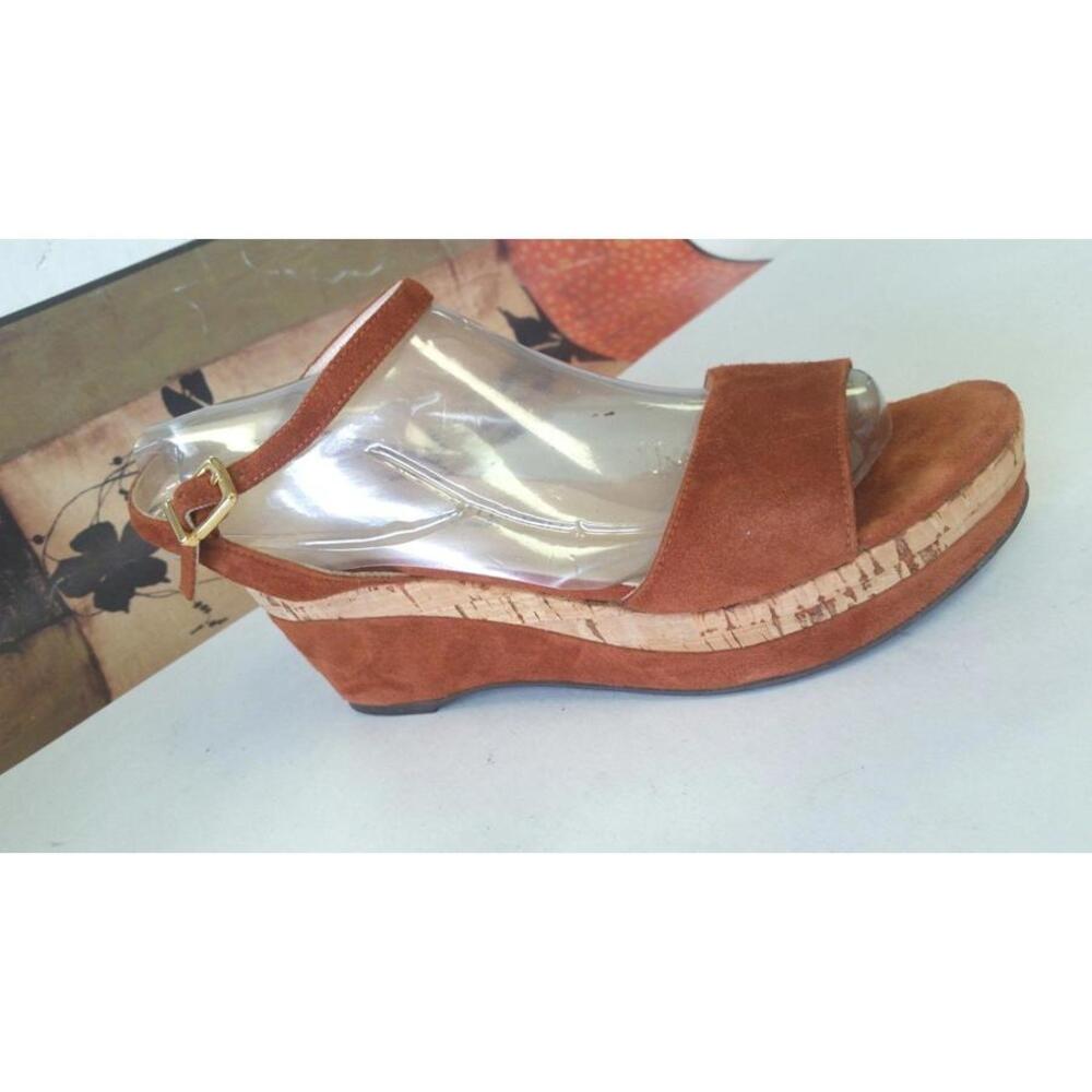 Wms GASTONE LUCIOLI WEGDE PLATFORM /RUST SUEDE SANDALS SZ 36.5/6.5M